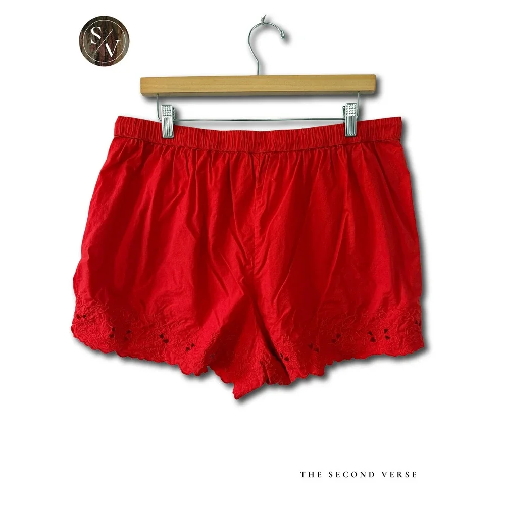 Future Collective Shorts Womens XL Eyelet Scalloped Hem Drawstring Red XL